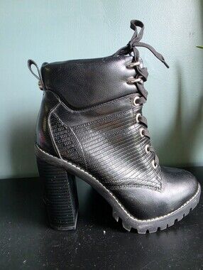 BCBGeneration Black Lace-Up Platform Heel Ankle Boots